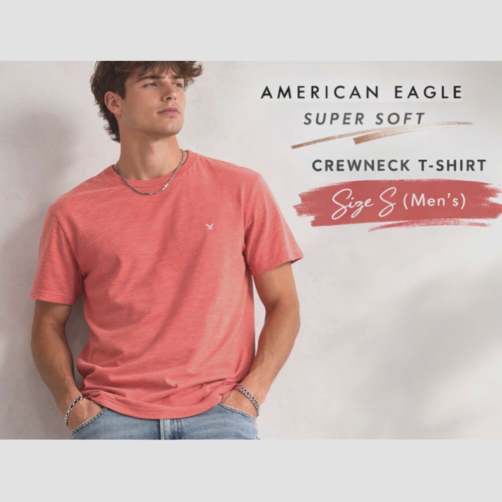 American Eagle Super Soft Coral Crewneck T Shirt Men's Small Standard Fit #3